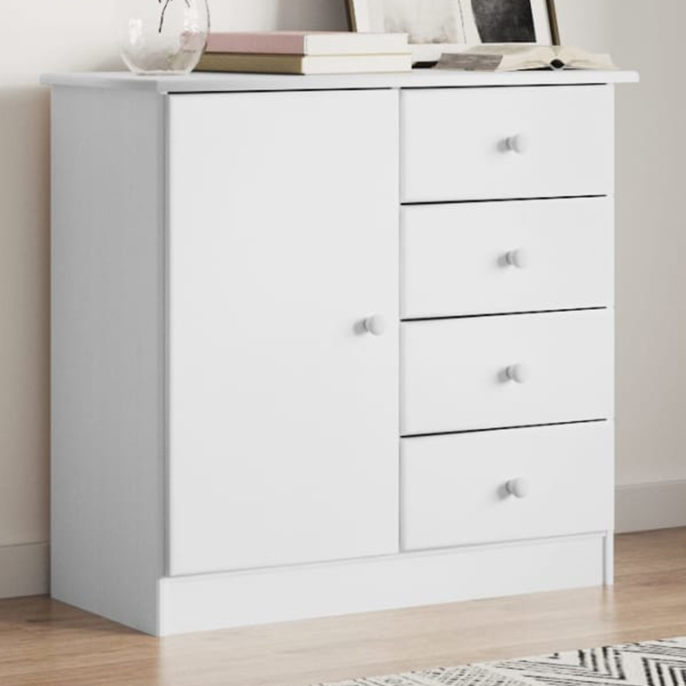 vidaXL Single Door 3 Drawer White Solid Pine Wood Sideboard Image 1