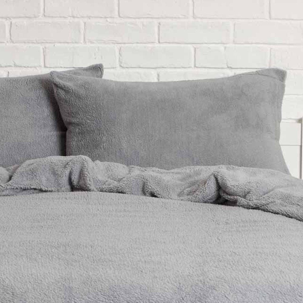 Sleepdown Double Grey Soft Teddy Fleece Duvet Set Image 2
