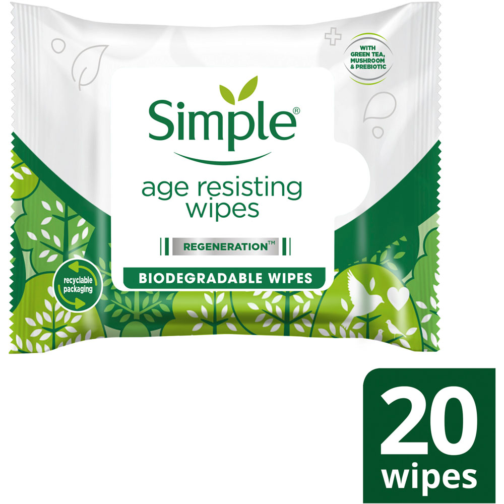 Simple Age Resisting Biodegradable Wipes 20 Pack Image 2