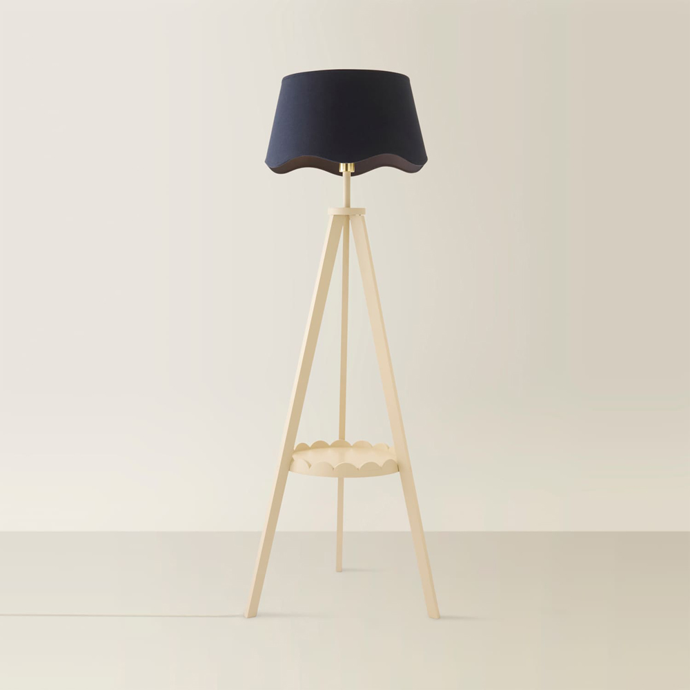ValueLights Morrigan Navy Shade Cream Scallop Tripod LED Floor Lamp with Bulb Image 4