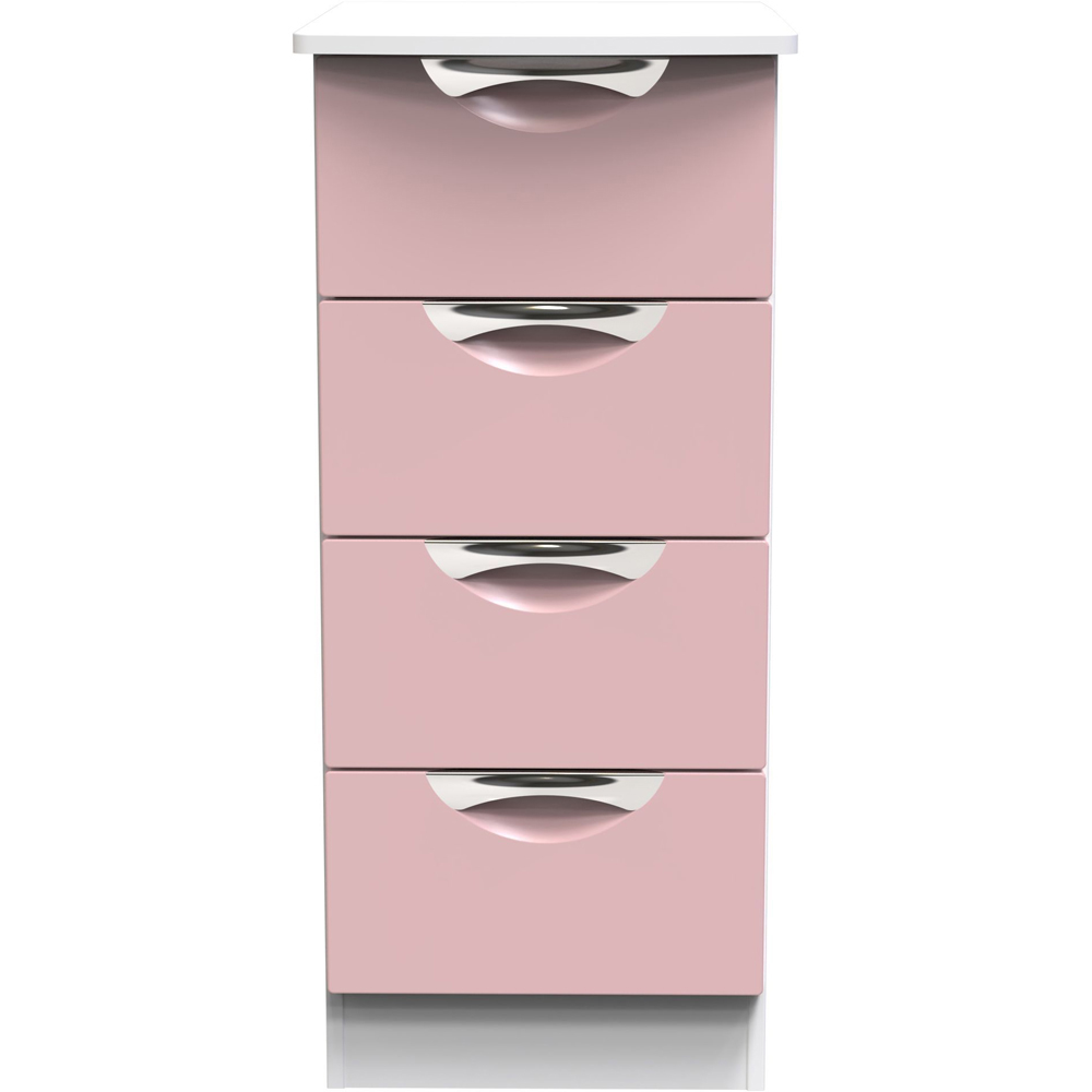 Crowndale Camden 4 Drawer Kobe Pink and White Bedside Cabinet Ready Assembled Image 2