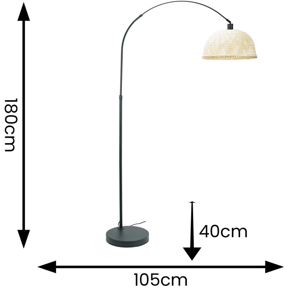 ValueLights Louis Bamboo Dome Shade Black Curved LED Floor Lamp Image 4