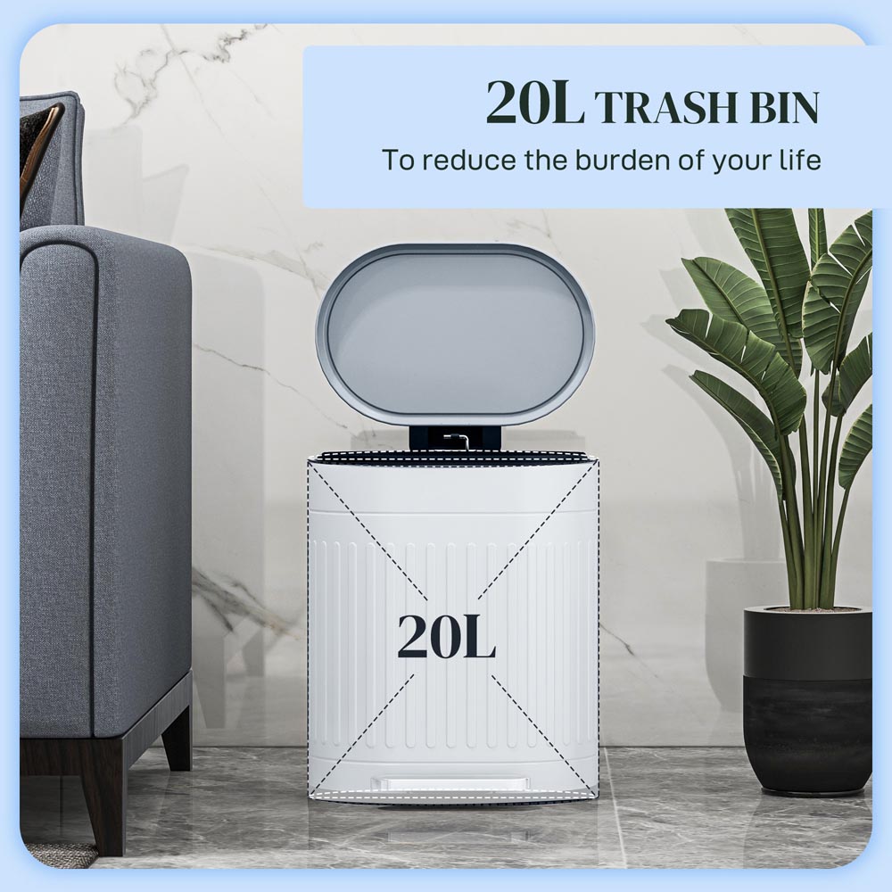 HOMCOM Light Grey Metal Pedal Kitchen Bin with Soft Close Lid 20L Image 8