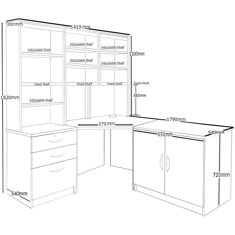 R White Cabinets SET-19-IN-EO Corner Desk Drawer Unit and Hutch Bookcase Home Office Furniture Set Image 4
