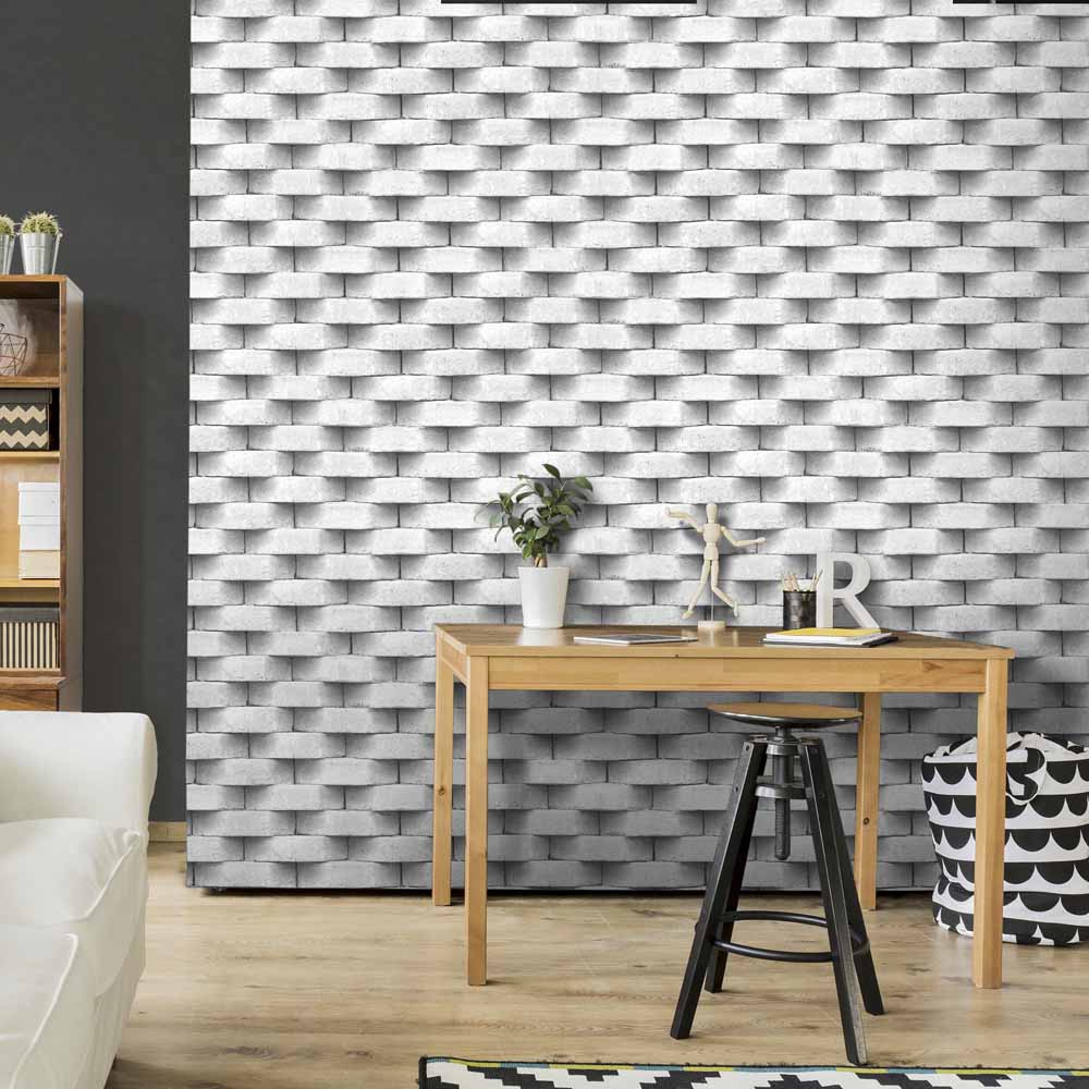 Muriva Diagon Brick White Wallpaper Image 3