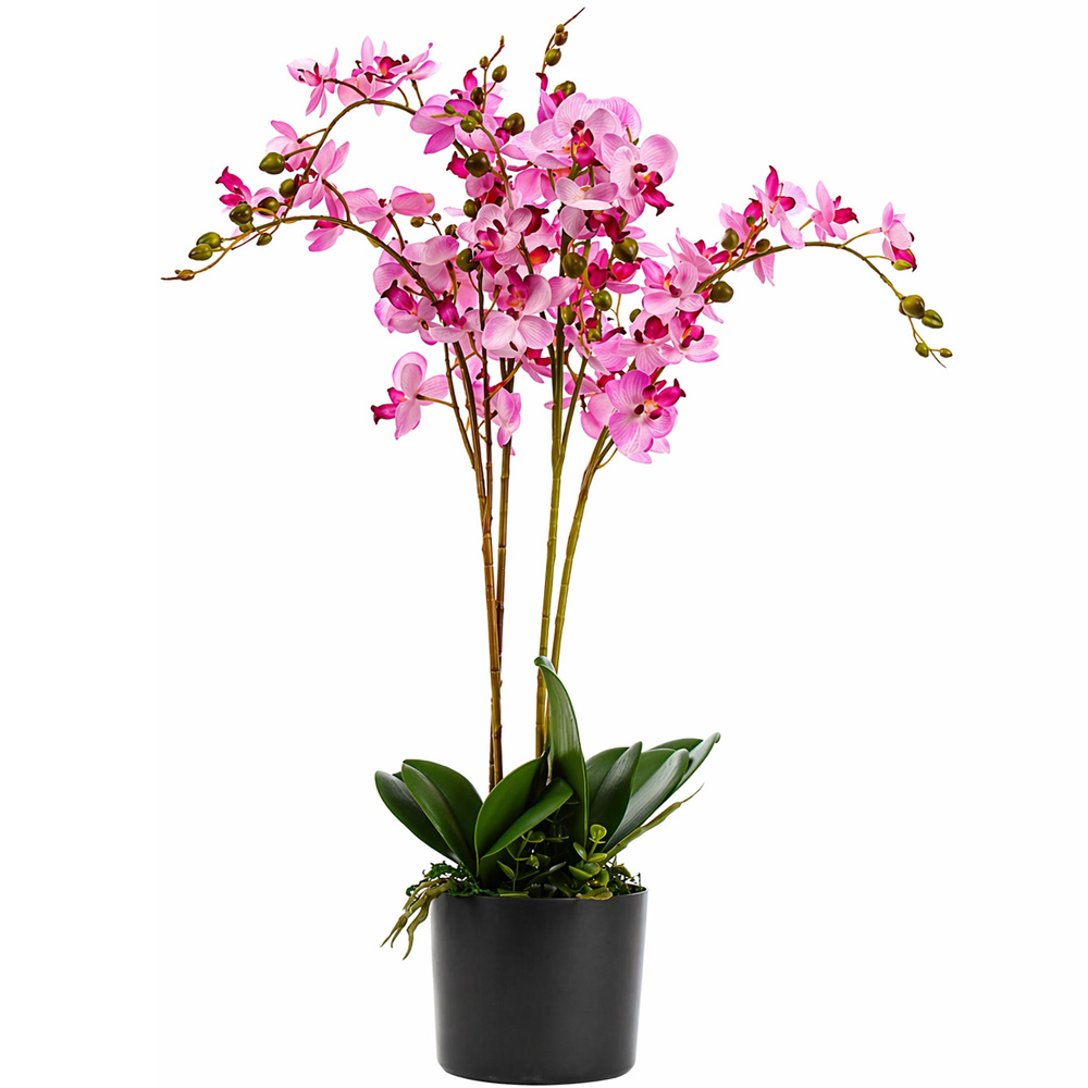 Leaf Pink Orchid 3 Stems Artificial Plant Pot 60cm Image 1