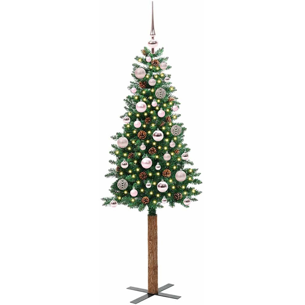 vidaXL Green Artificial Christmas Tree with Pinecones LEDs Pink Decoration Ornaments 5ft Image 1