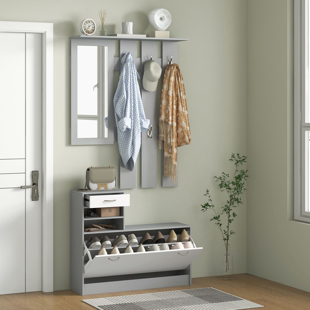 HOMCOM 2 Piece Grey Hallway Furniture Set with Mirror Image 4
