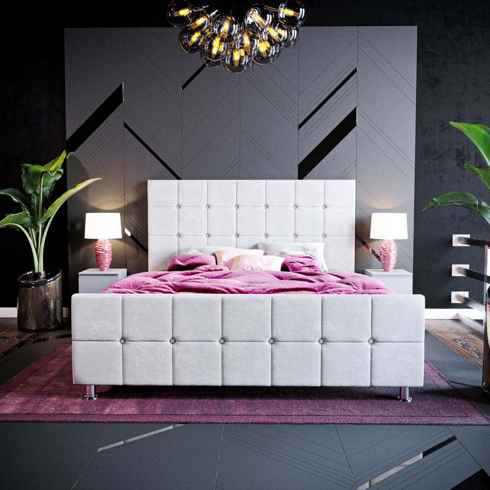 Vida Designs Valentina King Size Light Grey Velvet Bed Frame Image 5