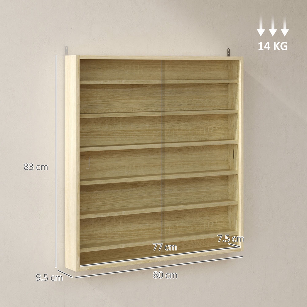 HOMCOM 7-Tier Glass Doors Oak Wall Display Cabinet Image 9