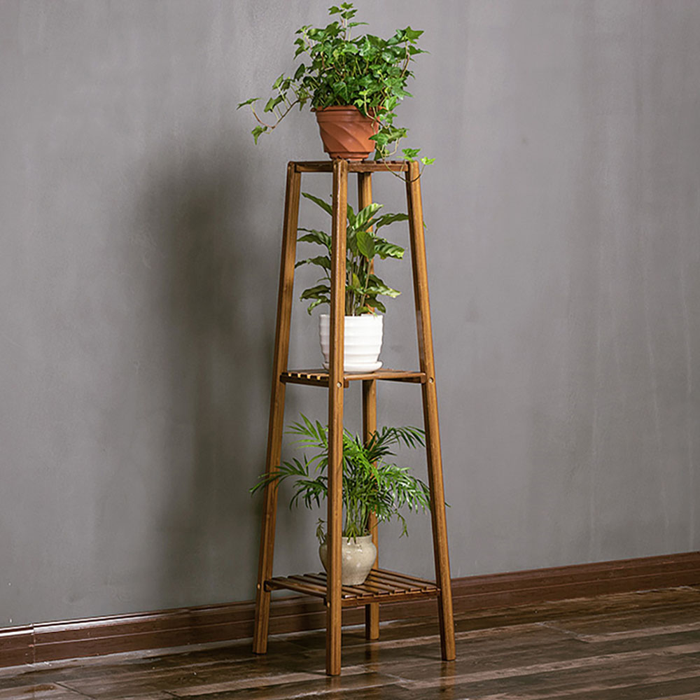Living and Home 3 Tier Wooden Vintage Natural Plant Stand Image 4