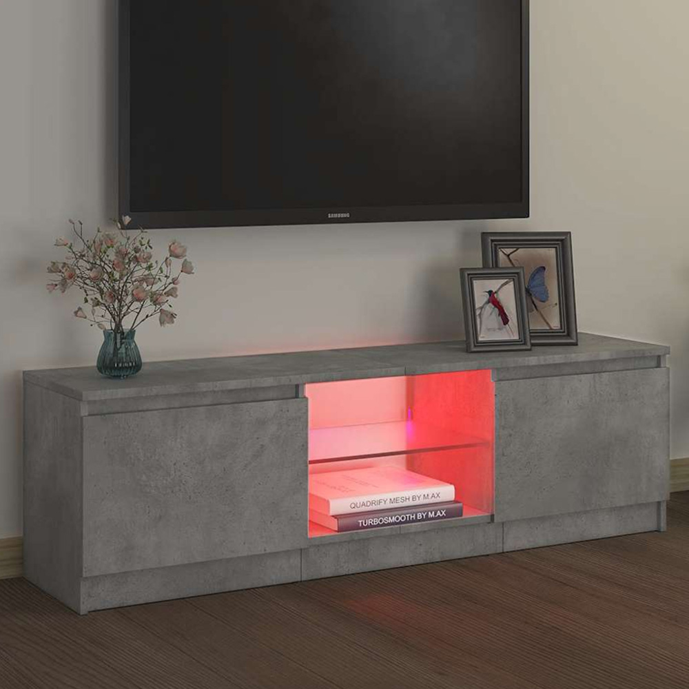 vidaXL 2 Door 2 Shelf Concrete Grey TV Cabinet with LED Lights Image 1