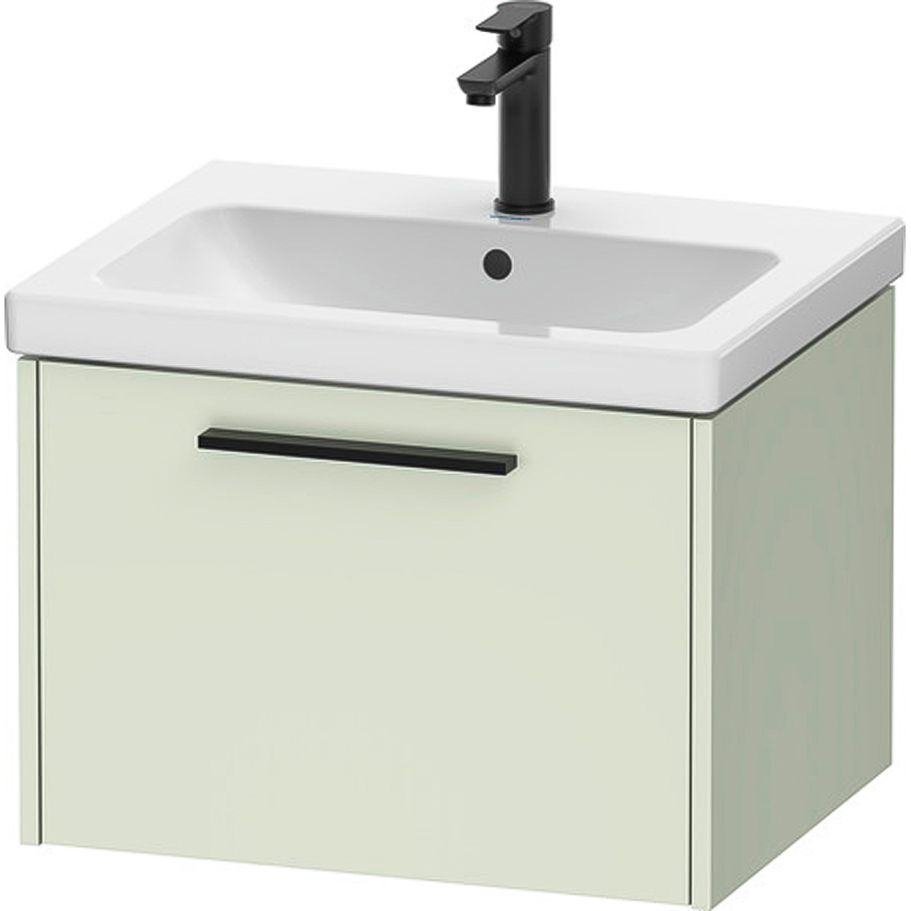 Duravit D-Code Single Drawer Pale Green Wall Hung Vanity Unit with Black Handle 584 x 460mm Image 1
