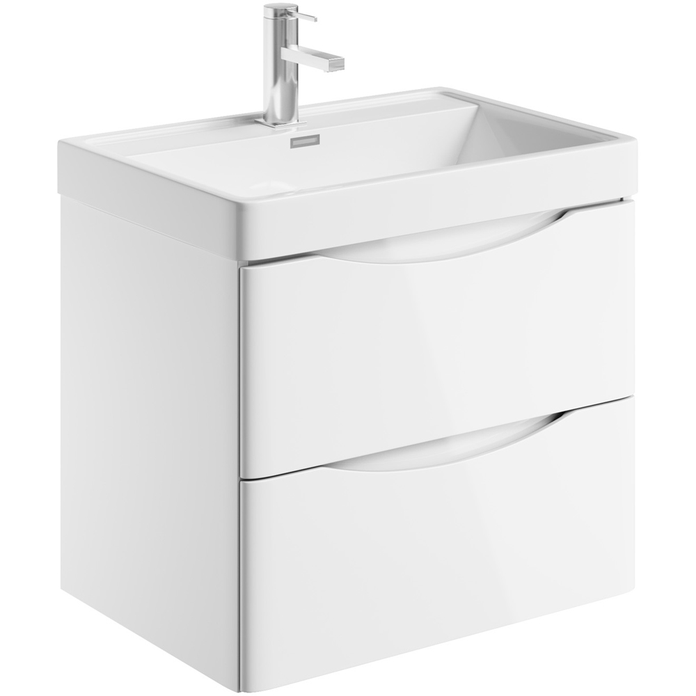 Go Bathrooms 2 Drawer White Gloss Wall Hung Vanity Unit with Ceramic Basin 600mm Image 3