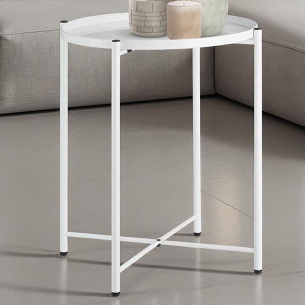 tectake Chester White Round Bedside Table Image 1