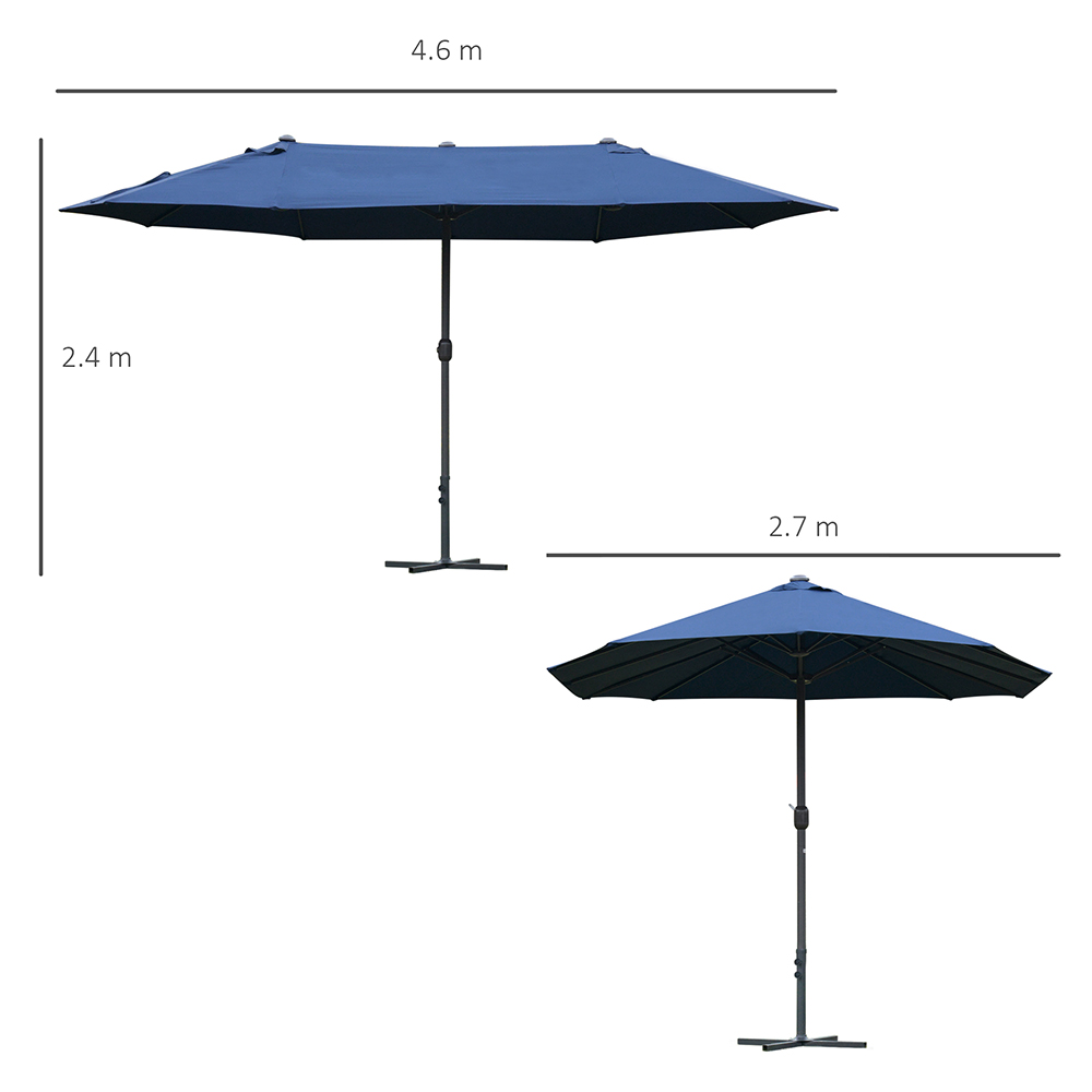 Outsunny Dark Blue Crank Handle Double Sided Parasol 4.6m Image 5