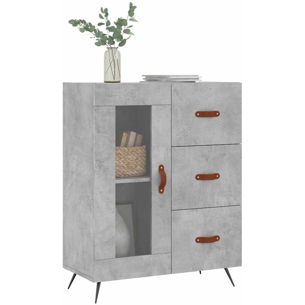 vidaXL Single Glass Door 3 Drawer Concrete Grey Wooden Sideboard Image 3