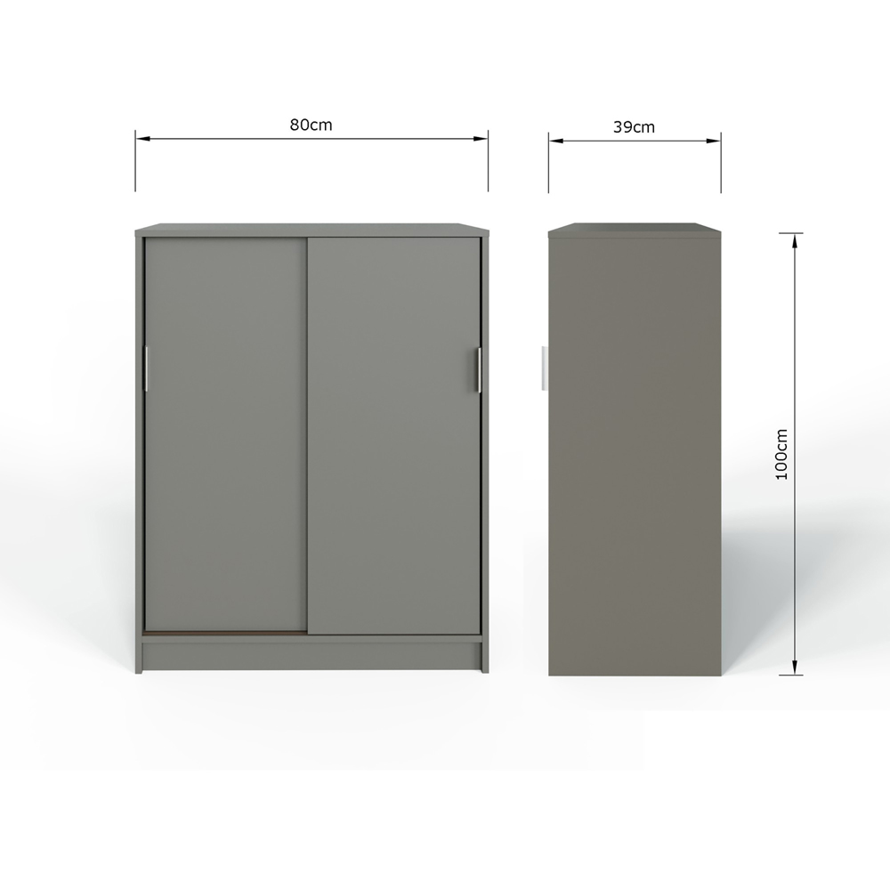 GFW Leighton 2 Sliding Door Grey Shoe Cabinet Image 9