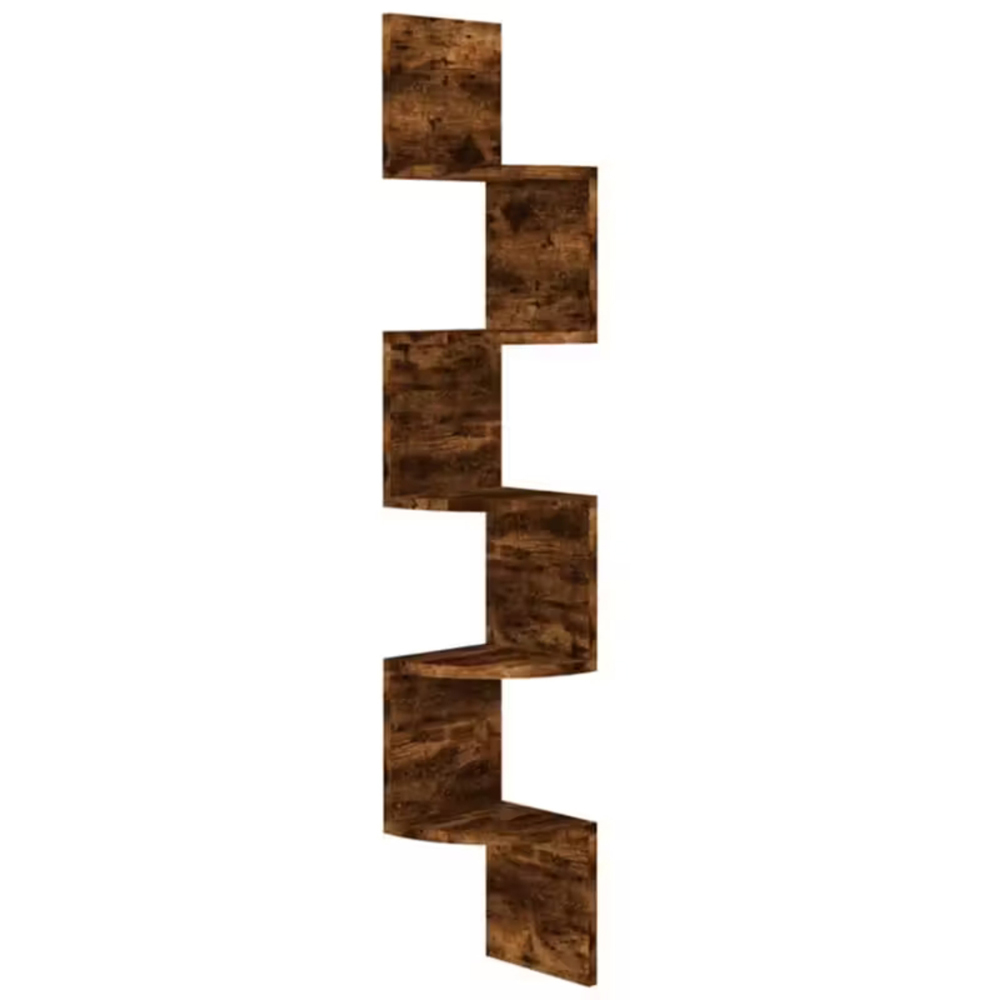 Alivio 5 Tier Brown Zigzag Wall Mount Floating Corner Shelf Image 2