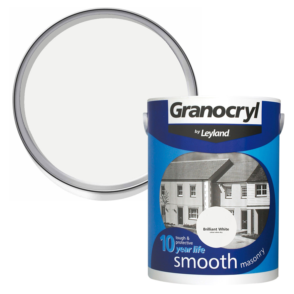 Leyland Granocryl Walls Brilliant White Smooth Masonry Paint 5L Image 1