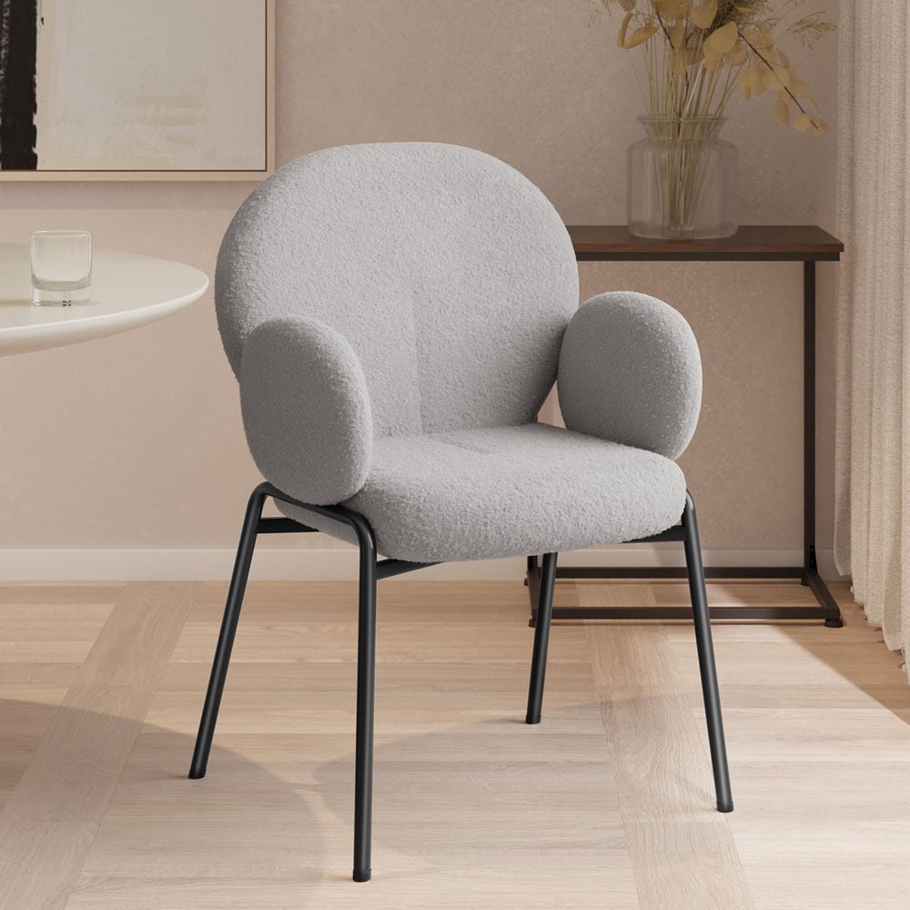 tectake Set of 2 Light Grey Boucle Padded Dining Chair Image 9