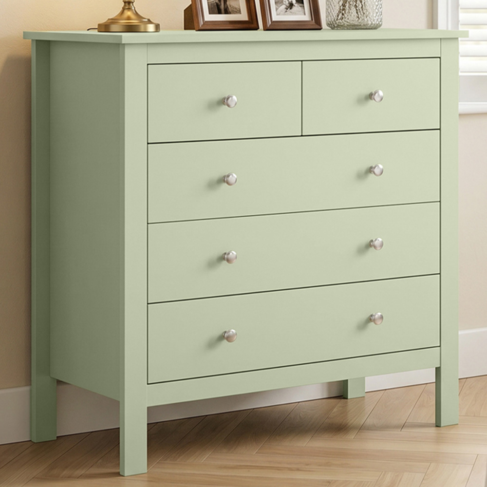 HOMCOM 5 Drawer Sage Green Modern Dresser Image 1