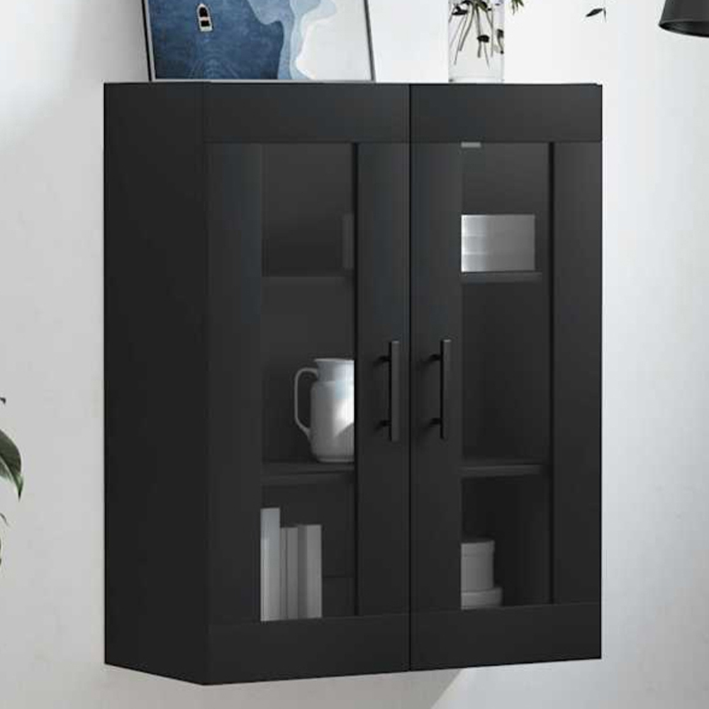 vidaXL 2 Glass Door Black Wall Mounted Cabinet 2 Pack Image 1