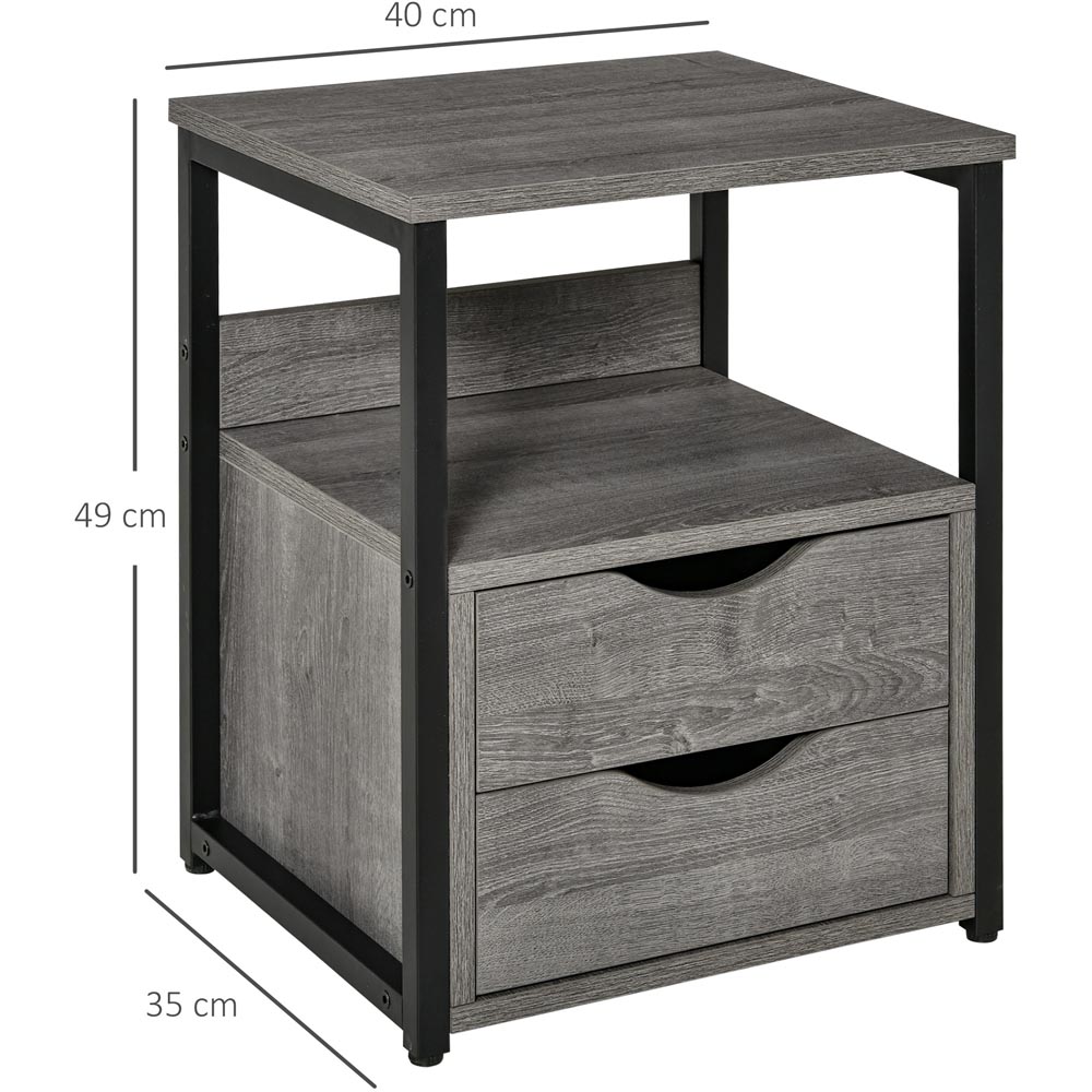 HOMCOM 2 Drawer Single Shelf Grey Bedside Table Image 9