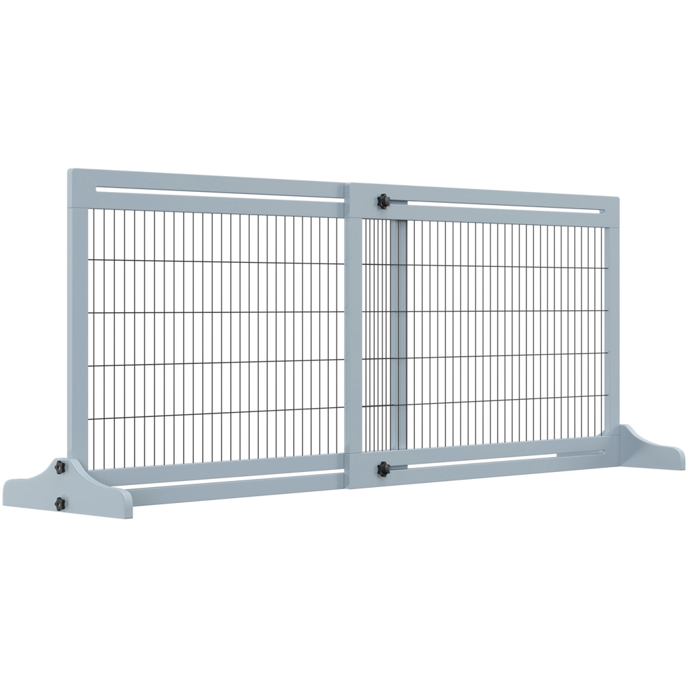 PawHut Grey Adjustable Wooden Doorway Freestanding Pet Safety Gate Image 1