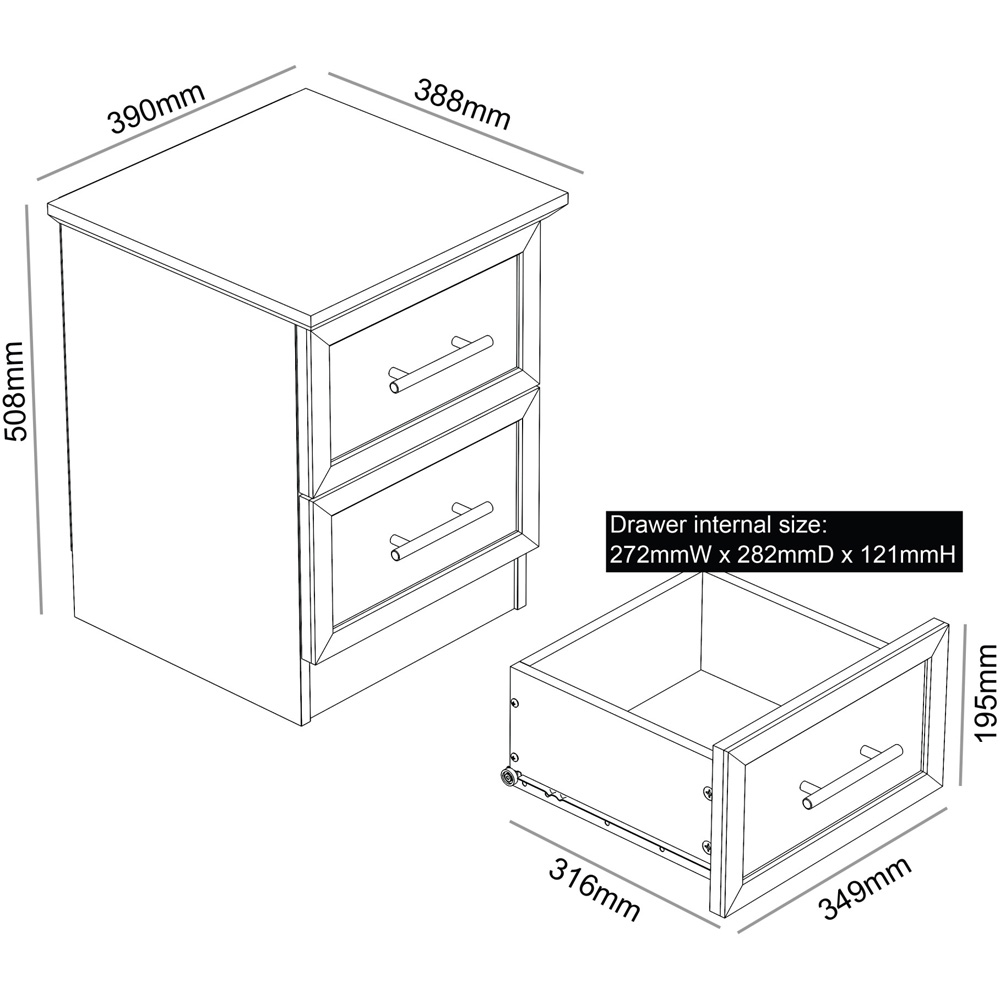 GFW Lyngford 2 Drawer Grey Bedside Table Image 7