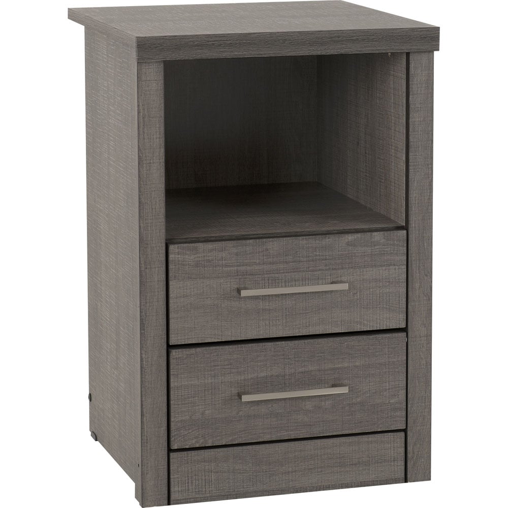 Seconique Lisbon 2 Drawer Black Wood Grain Bedside Table Image 2
