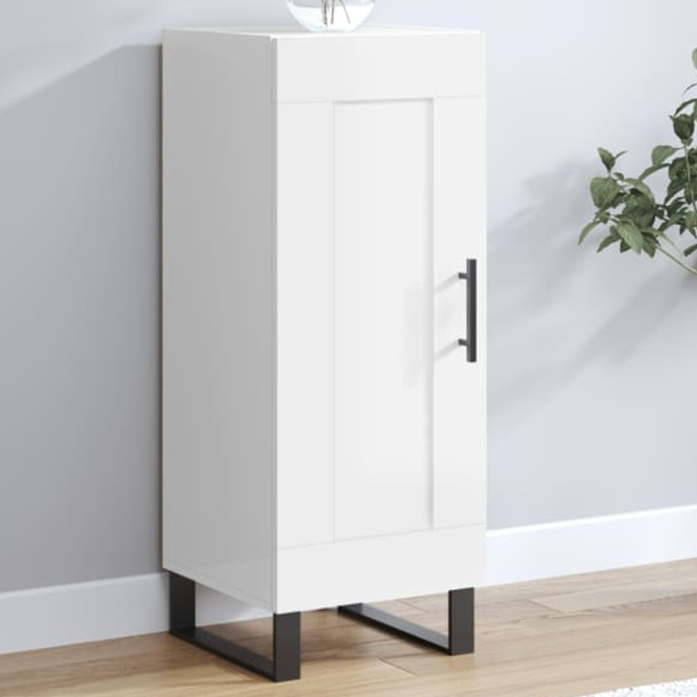 vidaXL Single Door High Gloss White Sideboard Image 1