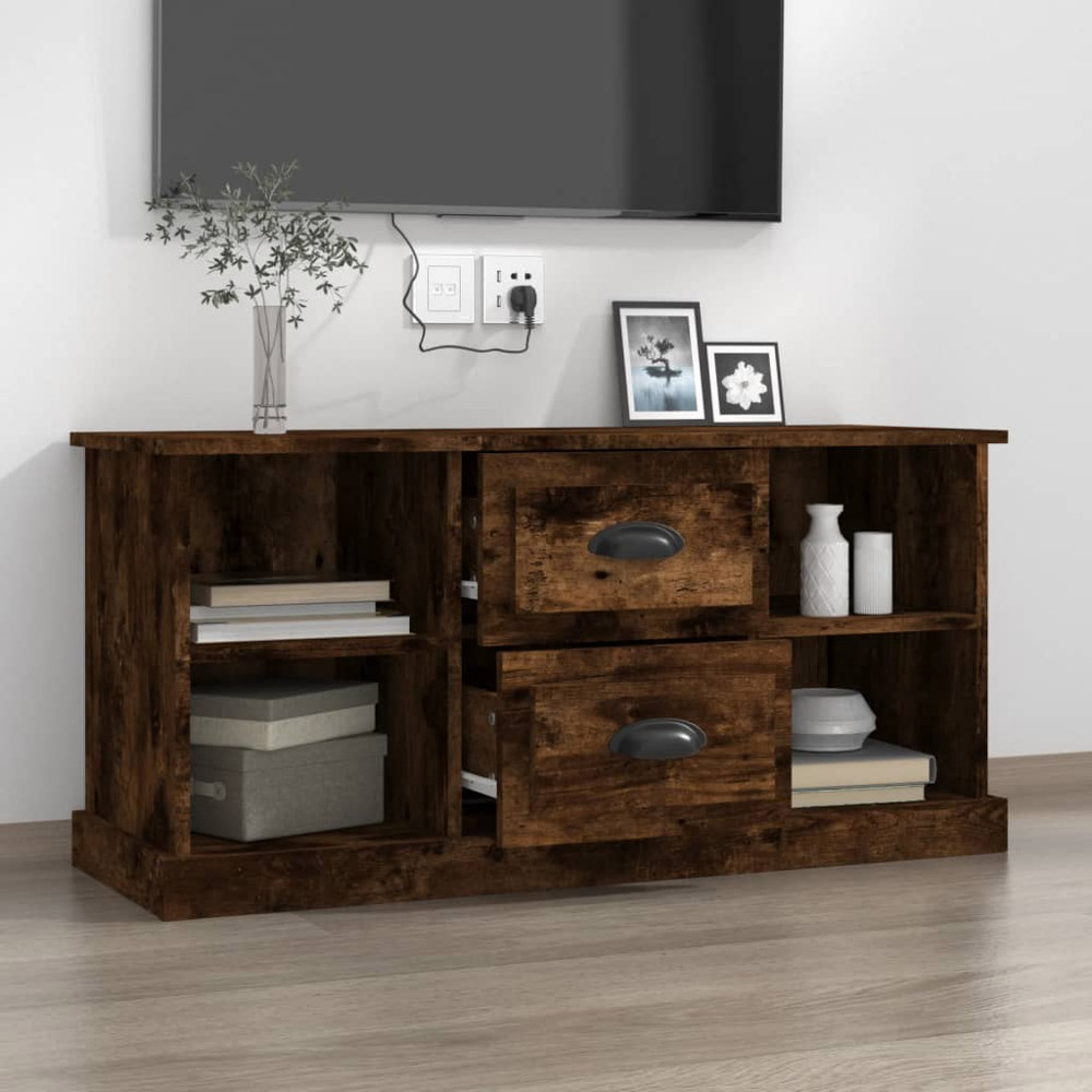 vidaXL 2 Drawer 4 Open Shelf Smoked Oak TV Cabinet Image 3