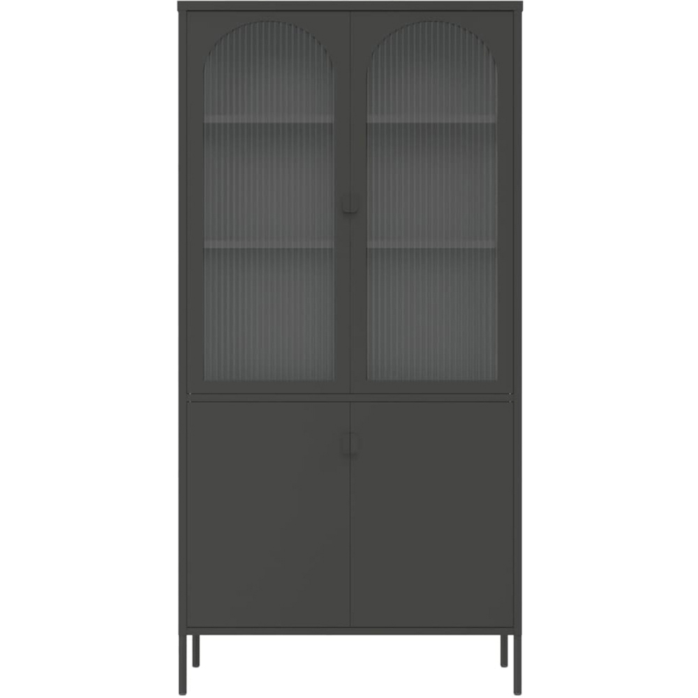 vidaXL 4 Glass and Steel Door Black Highboard Image 6