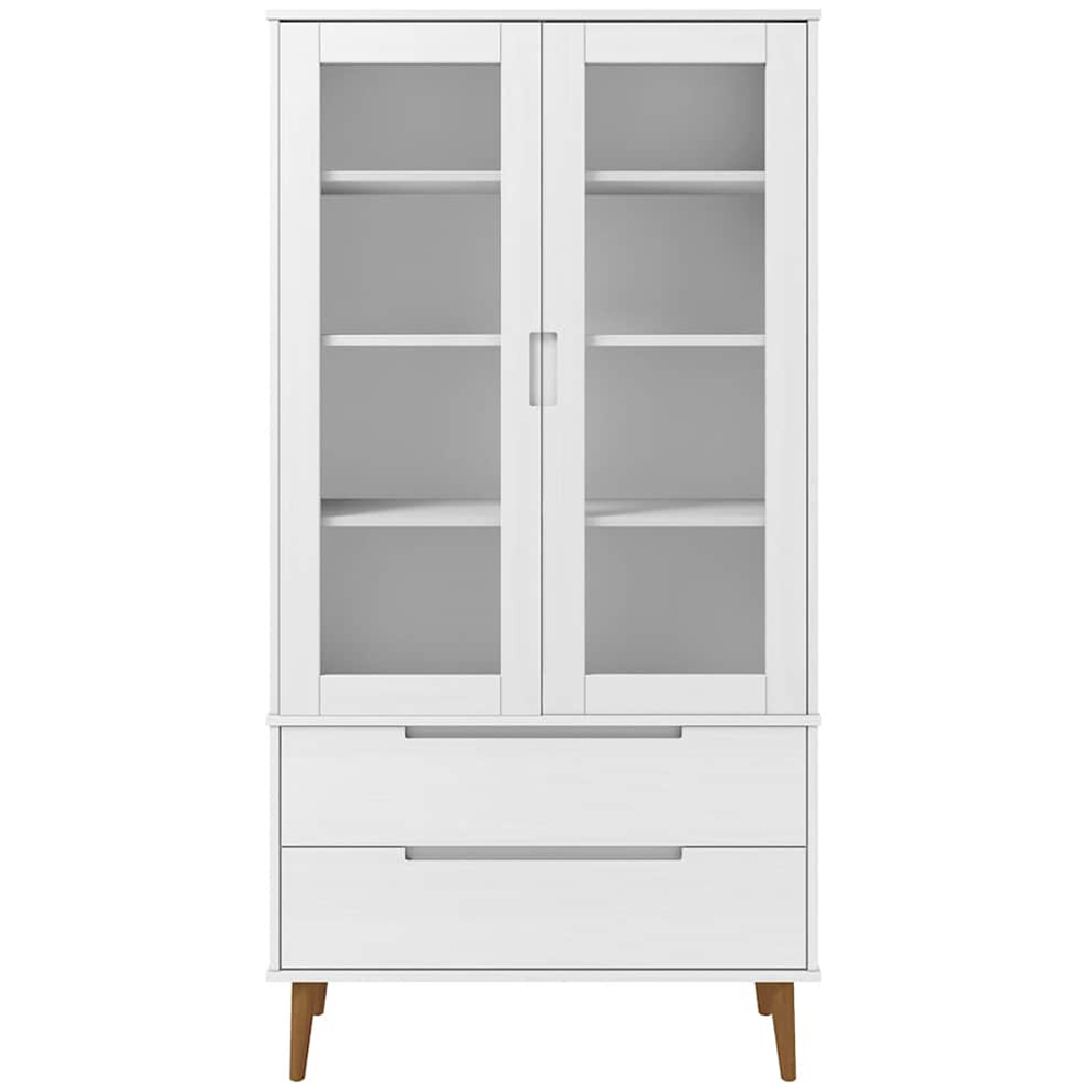 vidaXL 2 Glass Door 2 Drawer 4 Shelf Wooden Vitrine Cabinet Image 4