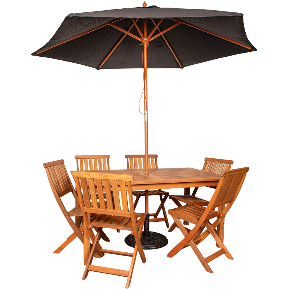 Samuel Alexander 6 Seater Rectangular Outdoor Dining Table Set with Black Parasol and Base Image 2
