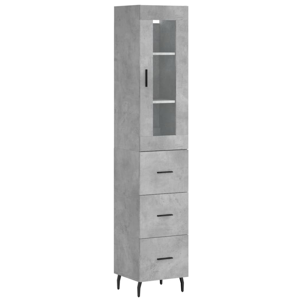 vidaXL Single Glass Door 3 Drawer Concrete Grey Highboard Image 2