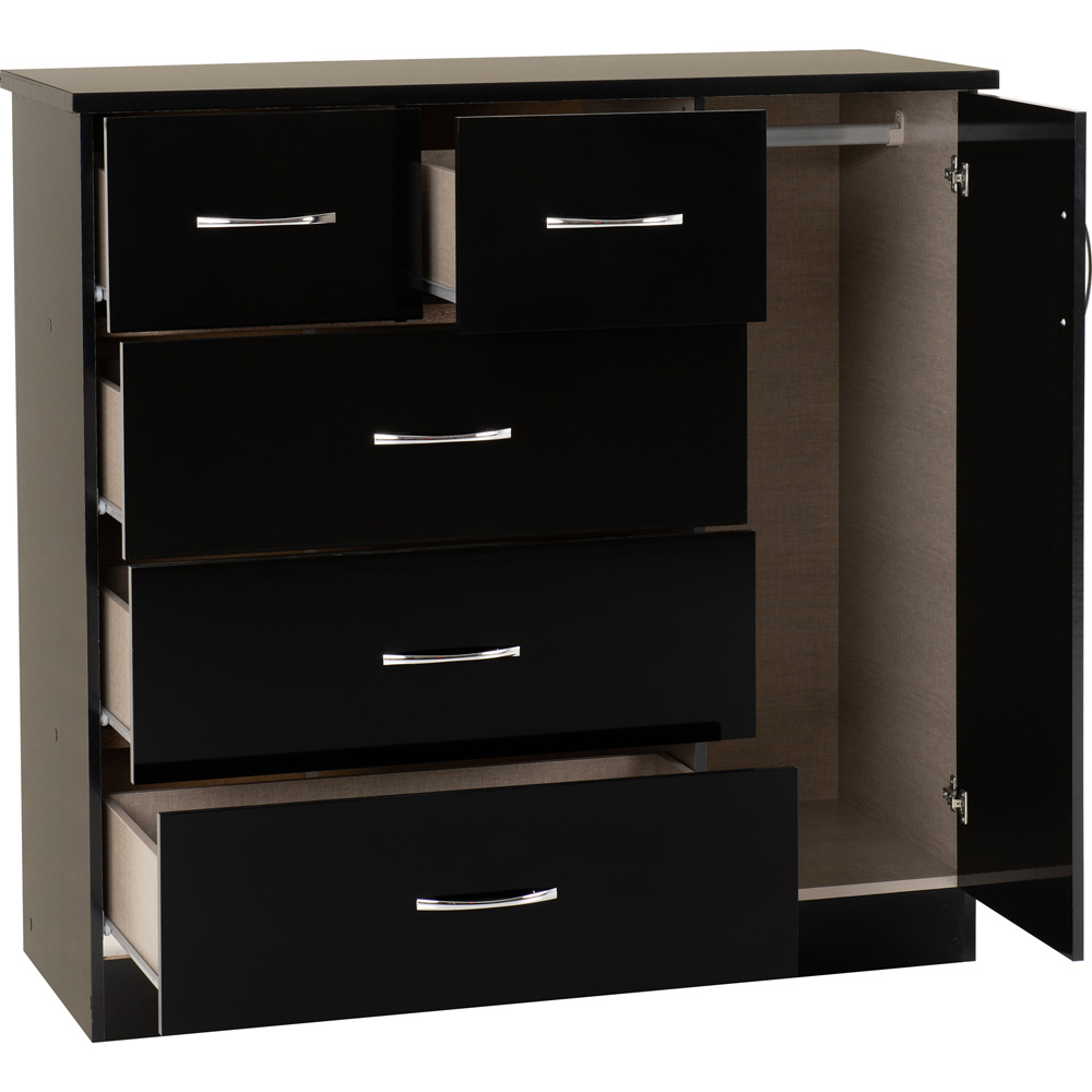 Seconique Nevada 5 Drawer Black Gloss Low Wardrobe Image 4