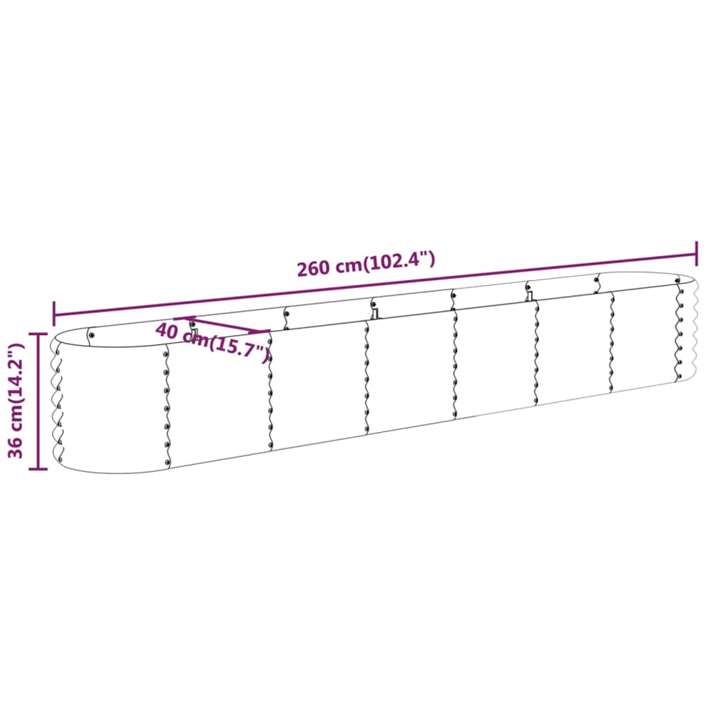 vidaXL Silver Galvanised Steel Raised Garden Bed 36 x 40 x 260cm Image 6