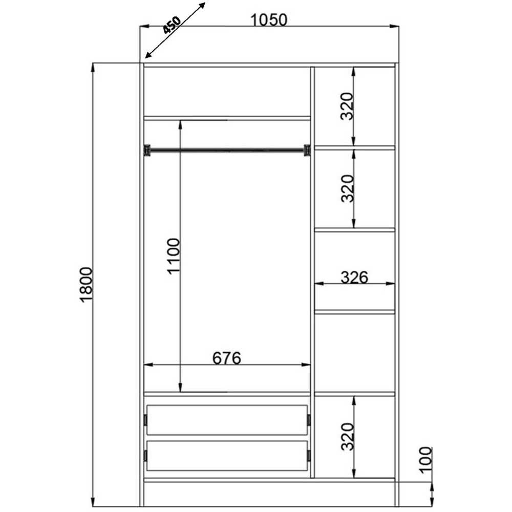 Evu VOLET 3 Door 2 Drawer White Mirrored Wardrobe Image 6
