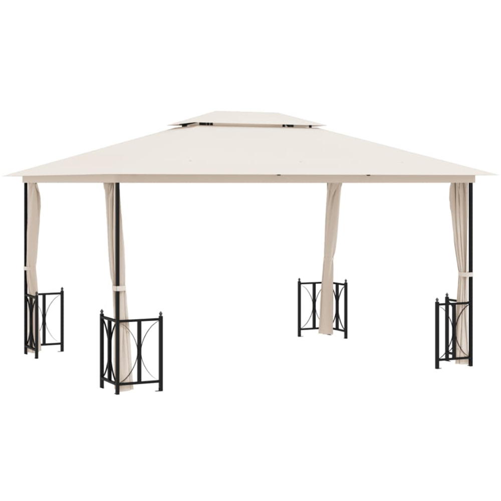 vidaXL 3 x 4m Cream Double Tier Roof Gazebo with Sidewalls Image 2