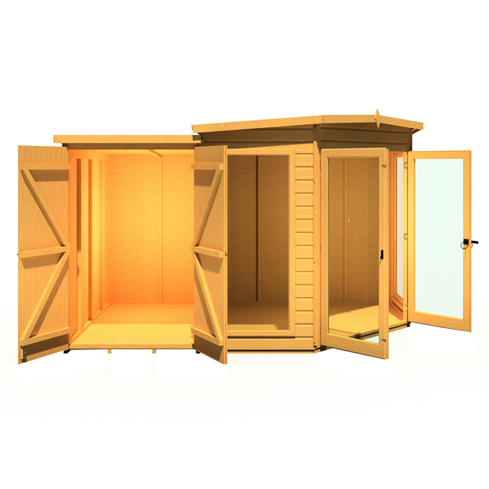 Shire Barclay 7 x 11ft Double Door Corner Summerhouse with Side Shed Image 2