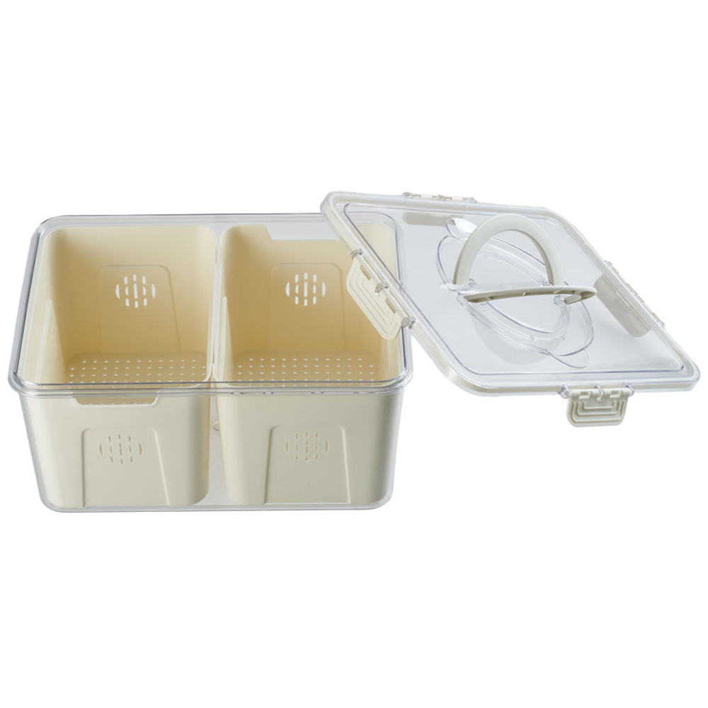 H&O Direct 2 Compartments Fridge Food Storage Container Bin with Handle Image 3