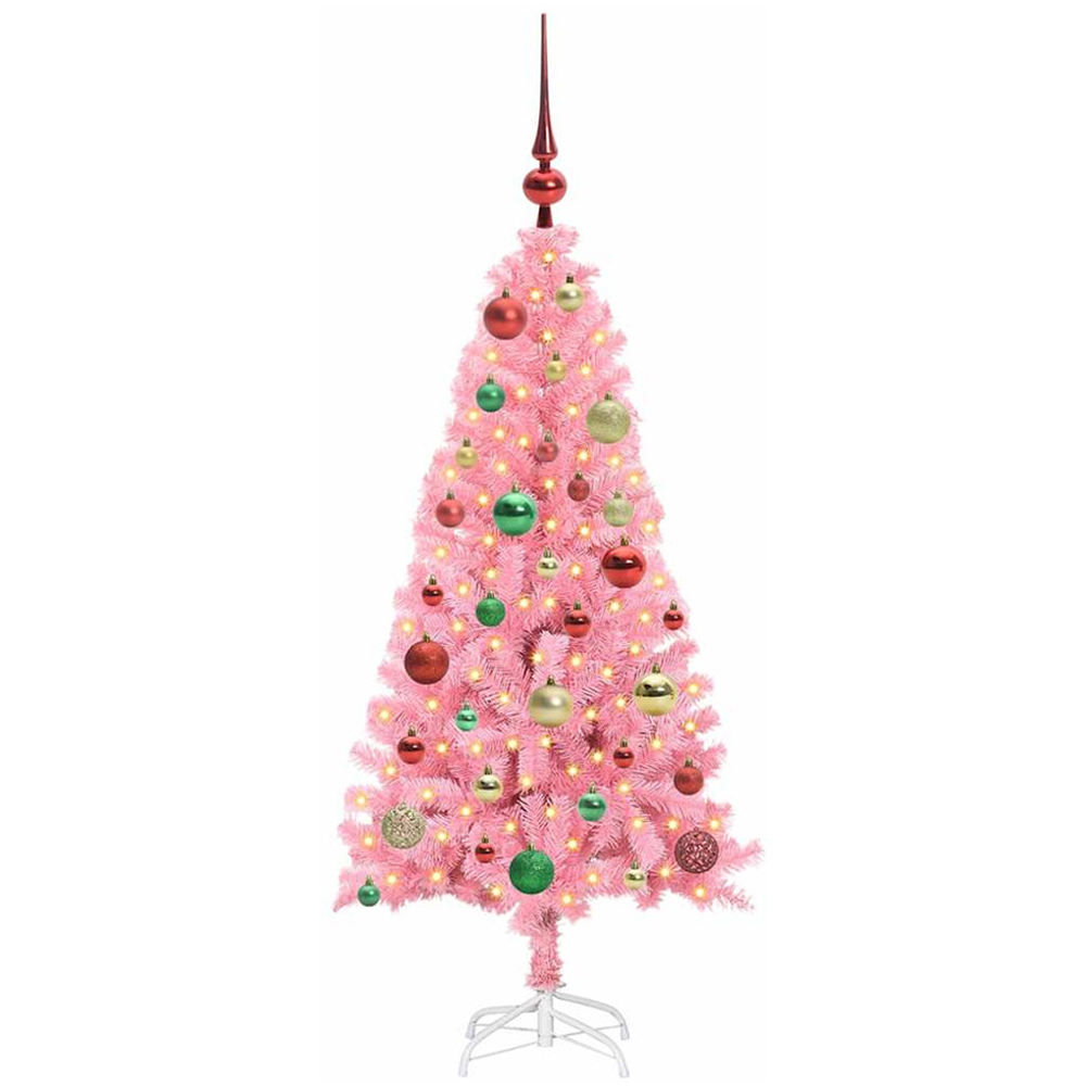 vidaXL Pre-Lit Multicolour Bauble Pink Artificial Christmas Tree 5ft Image 1