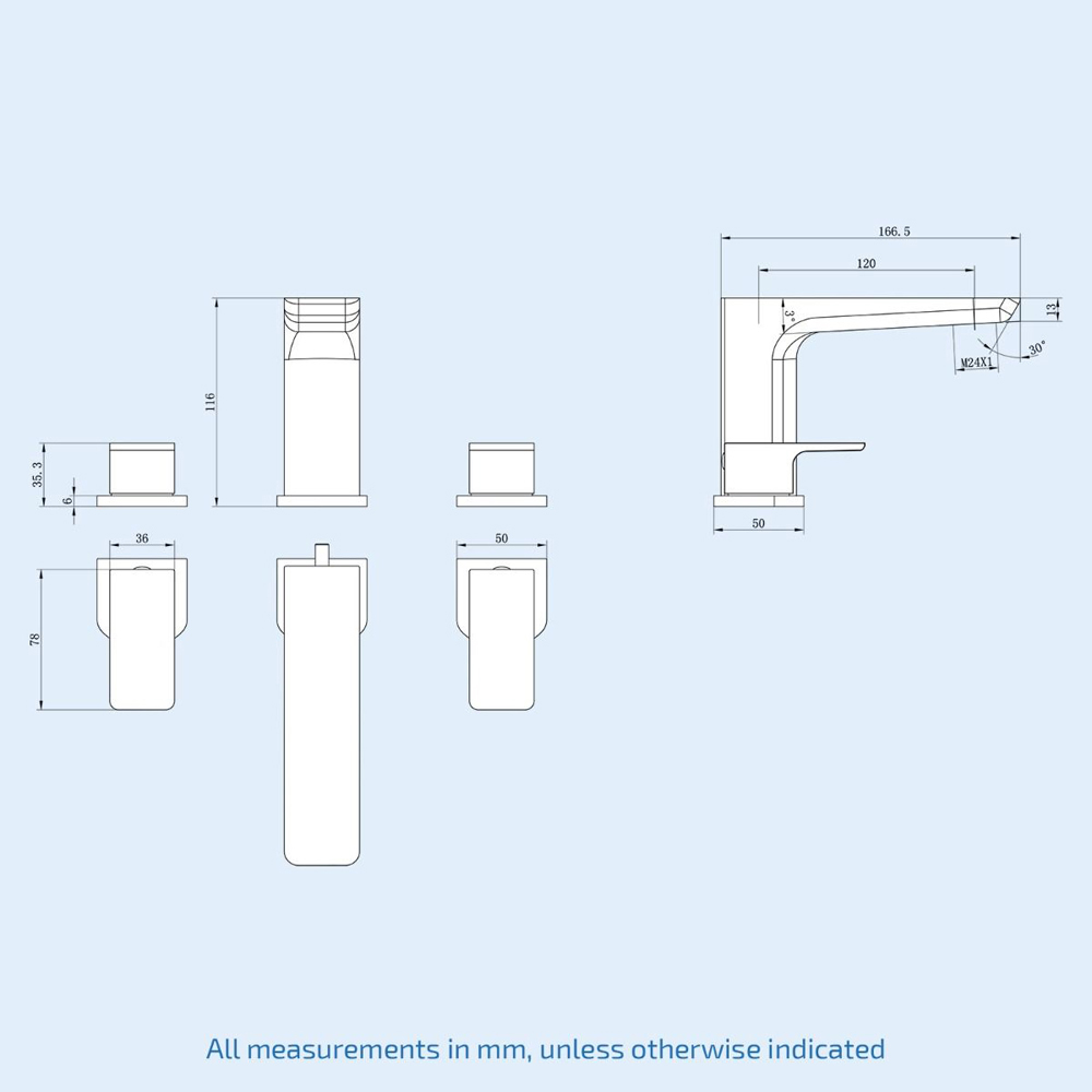 Nes Home Finley 3 Tap Hole Chrome Deck Mounted Bath Tub Filler with Basin Mixer Image 3