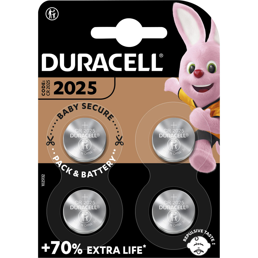Duracell Specialty CR2025 4 Pack Lithium Cell Coin Batteries Image 1