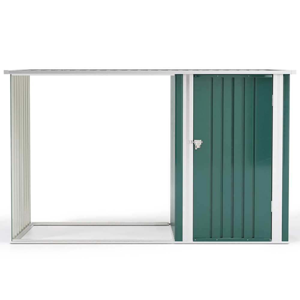 Living and Home 5.2 x 8.2ft Green Steel Garden Storage Shed with Log Rack Image 3