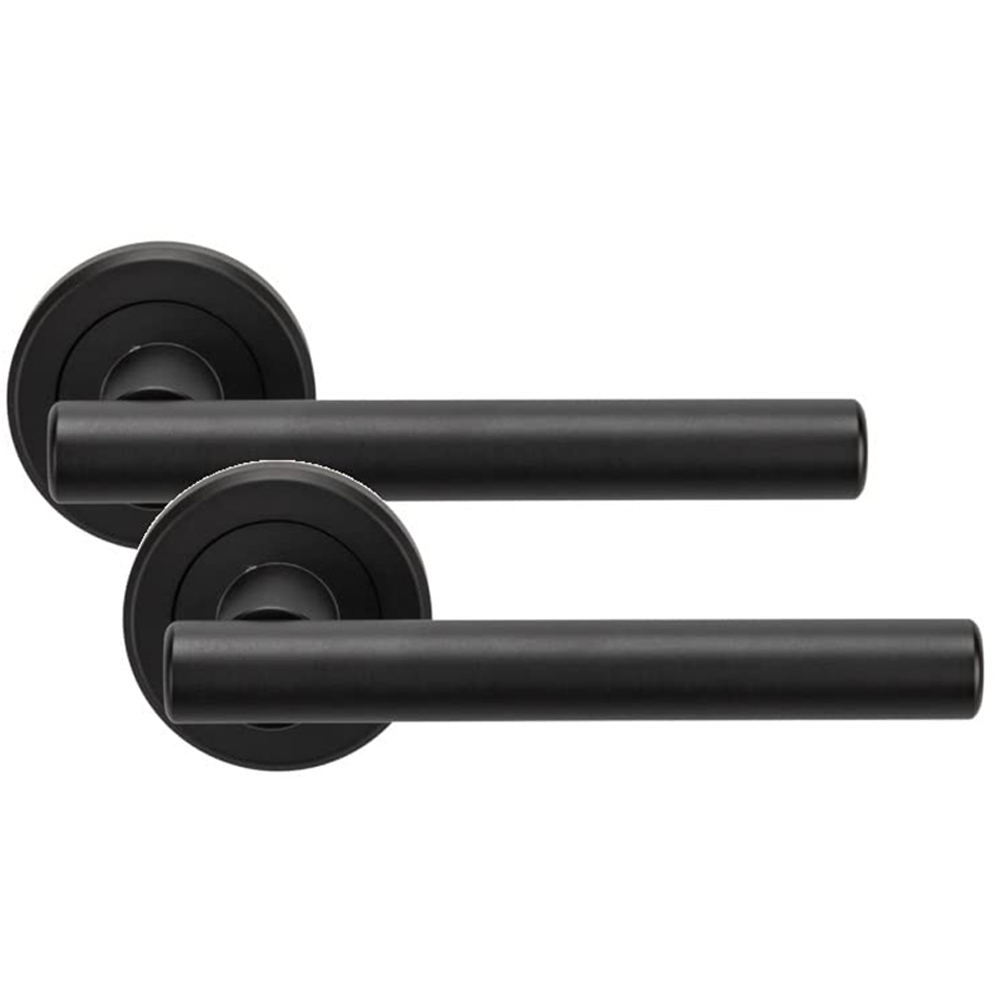 Golden Grace Matt Black Straight T-Bar Bathroom Handles Set Image 2