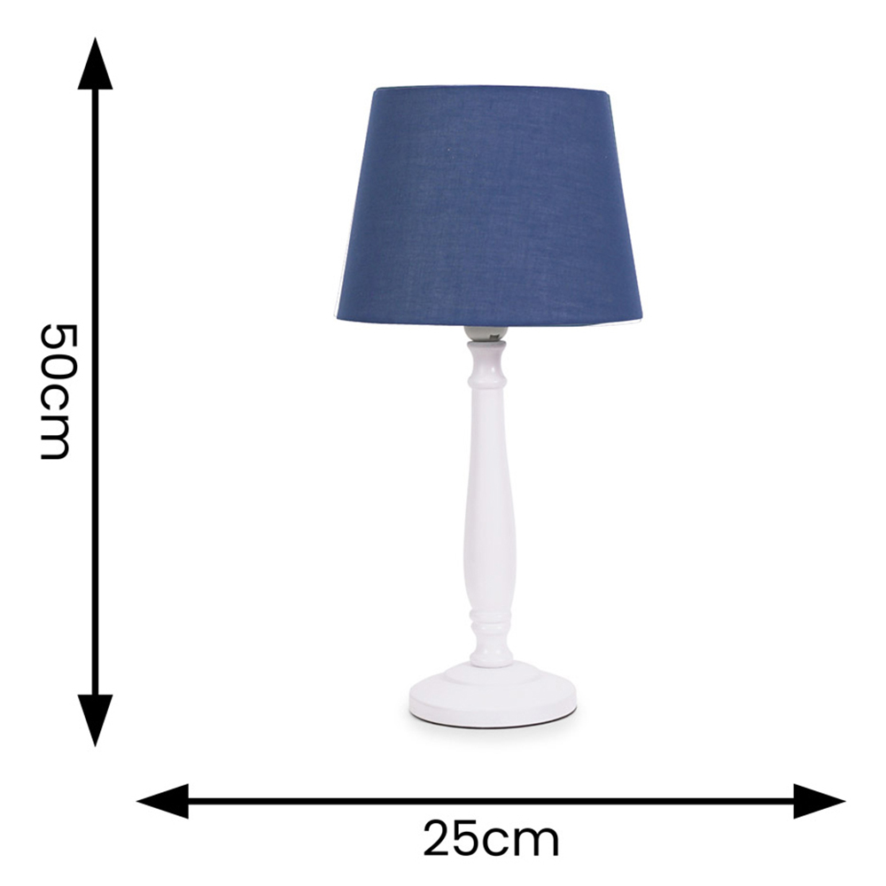ValueLights Victoria Navy Blue Fabric Tapered Shade White Wood Traditional Stem LED Table Lamp Image 5