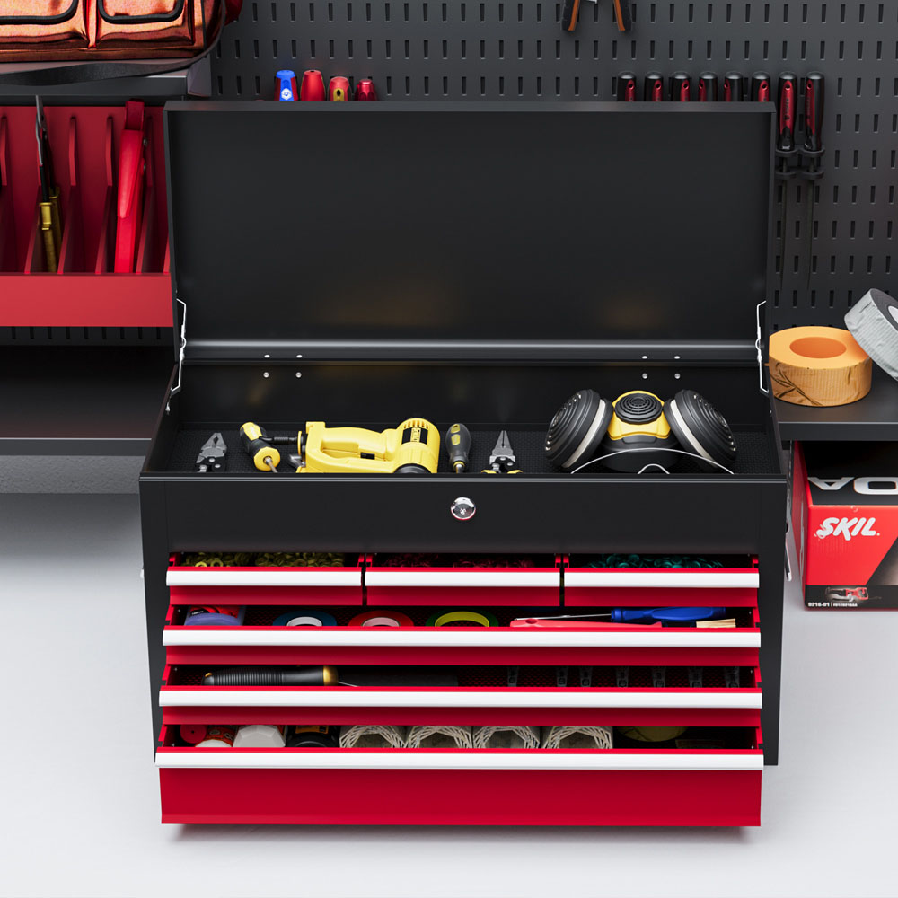 HOMCOM 6 Drawer Red Lockable Metal Tool Chest Image 4
